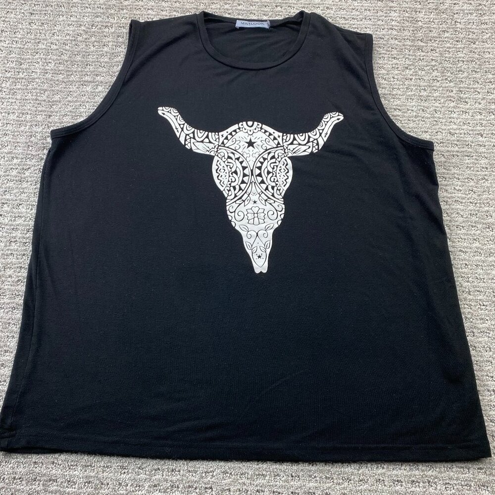 MISSLOOK Tank Top Women Size 3XL Black Graphic Print Sleeveless Tee Shirt